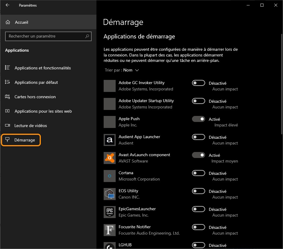 Désactivez le démarrage automatique des applications non indispensables