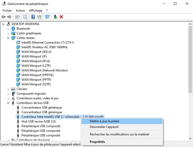 Mise à jour des drivers USB