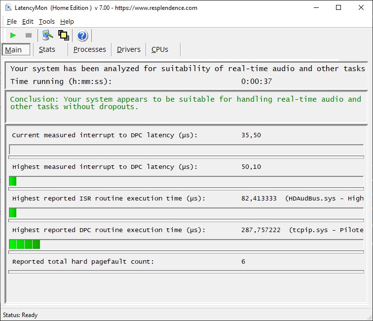 Le rapport de l'outil LatencyMon