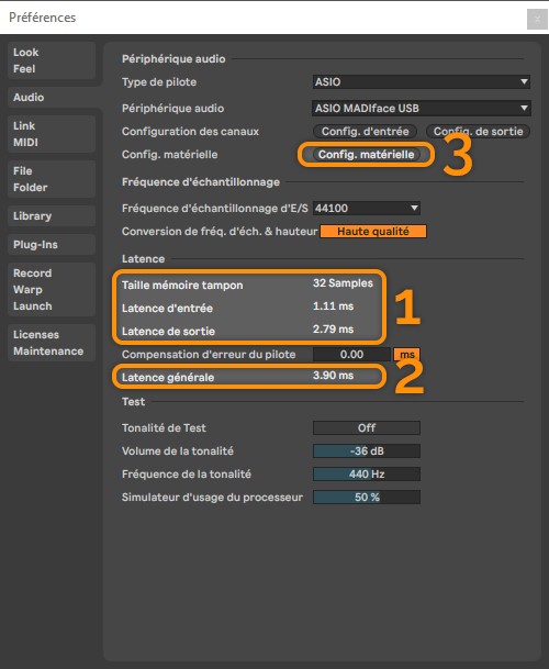 Réglage du buffer et de la latence sur un DAW (Ableton Live)