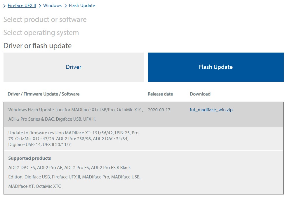Téléchargement du firmware sur le site d'un fabricant de carte son