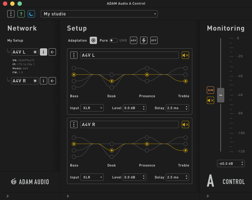 Le logiciel A Control d'ADAM Audio